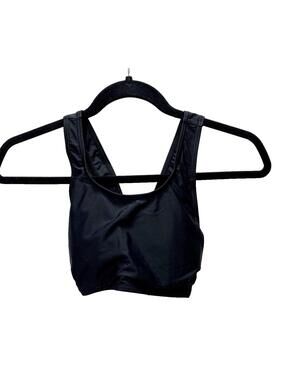 XXS Black Scoop Neck Coverage Bikini Top with Criss Cross Back